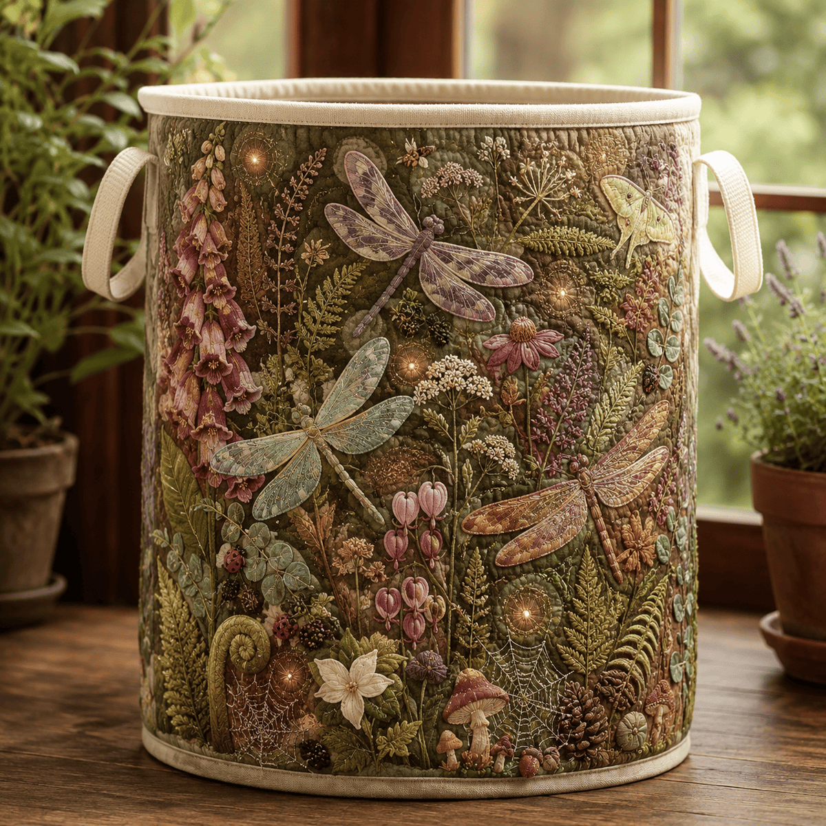 Serenity Dragonfly Quilted Laundry Basket Meadow Dragonfly Clothes Hamper Unique Gift