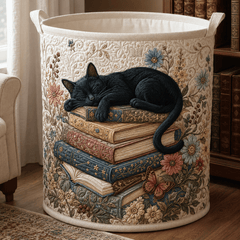 Sleeping Cat Quilted Laundry Basket Lazy Cat Book Clothes Hamper Present Ideas