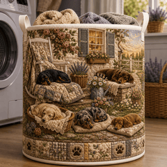 Sleeping Dachshund Quilted Laundry Basket Cozy Dog Puppy Clothes Hamper Fan Gift