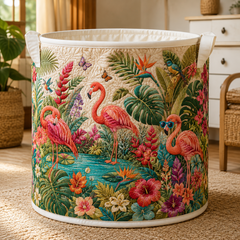 Tropical Flamingos Quilted Laundry Basket Pink Flamingo Clothes Hamper Housewarming Gifts