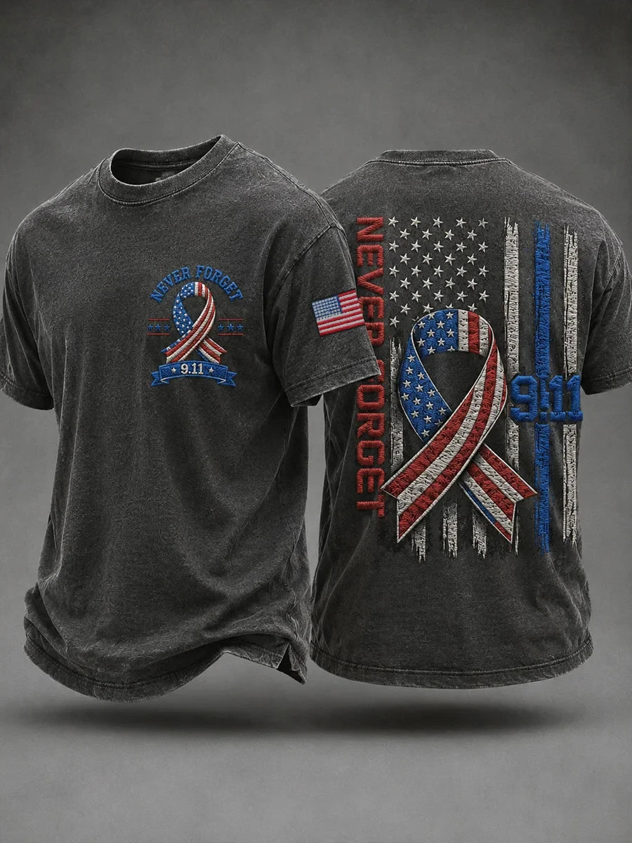 911 25th Anniversary Never Forget Vintage T-Shirt American Flag Apparel 911 Tribute Gift