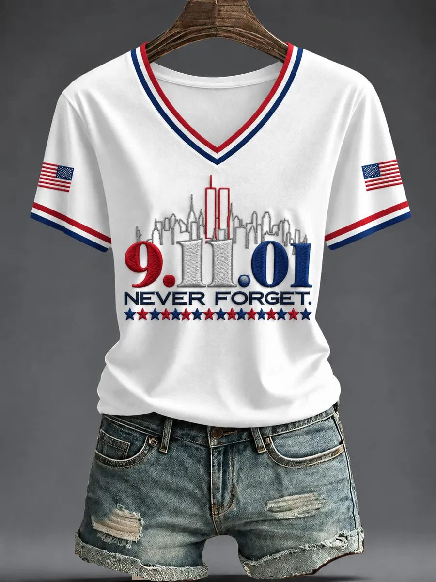 9 11 25th Anniversary Never Forget Commemorative V-Neck Shirt 911 Apparel Best Gift Ideas