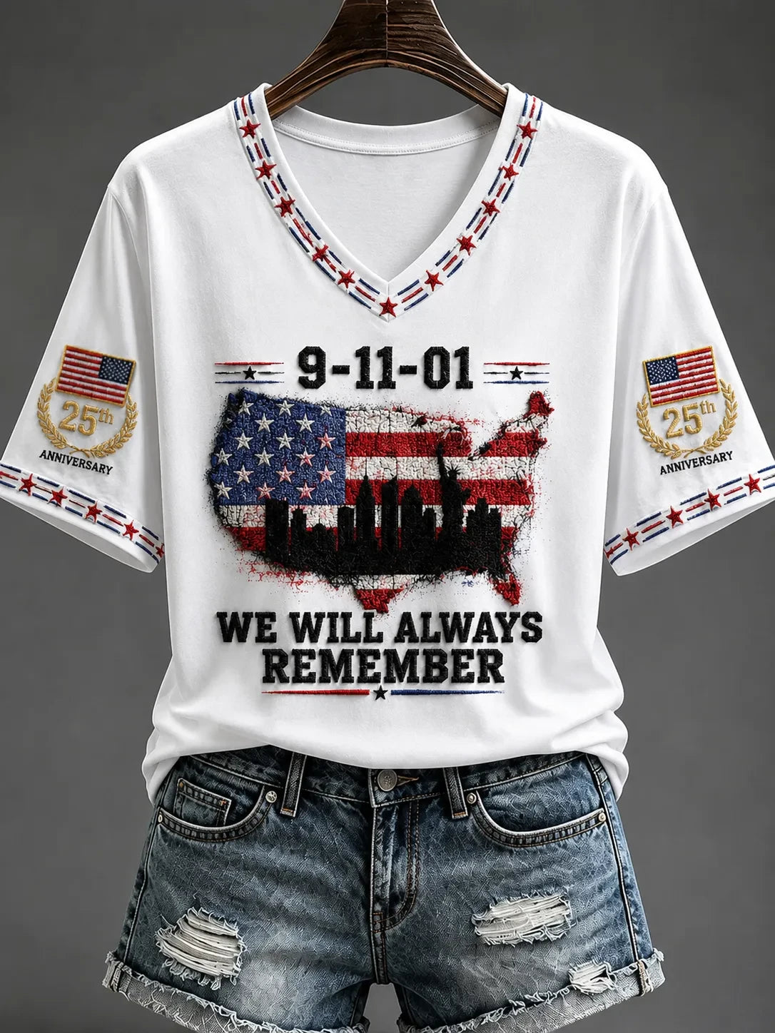 9 11 25th Anniversary Never Forget V-Neck Shirt 9 11 Memorial Tee Best Tribute Gifts