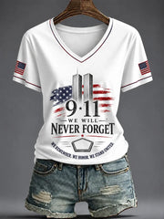 911 25th Anniversary Never Forget V-Neck Shirt 911 Commemorative Clothing Best Gift Ideas
