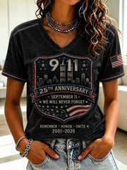 9 11 25th Anniversary Never Forget V-Neck Shirt 911 Memorial Tee Best Gift Ideas