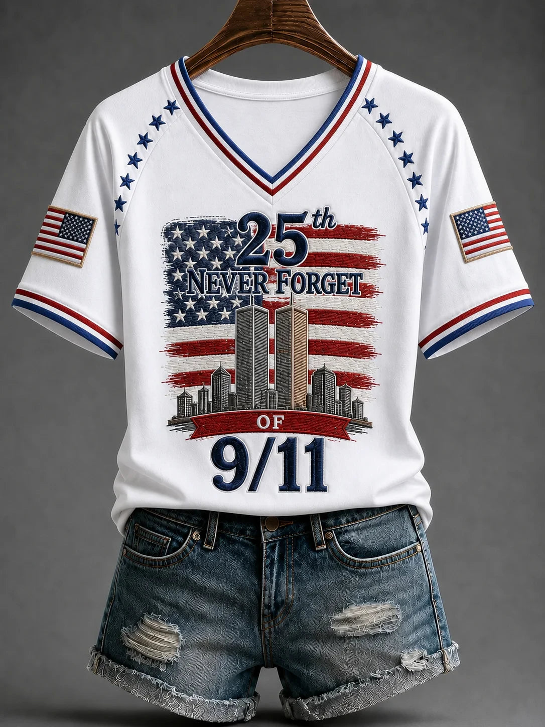 911 25th Anniversary Never Forget V-Neck Shirt 911 Patriotic Apparel Best Gift For Sister