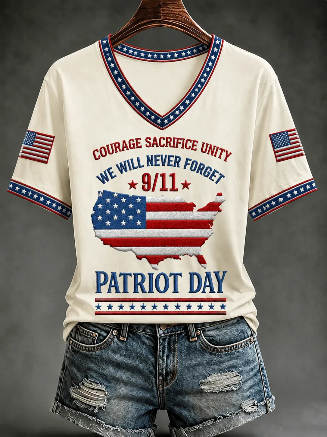 911 25th Anniversary Never Forget V-Neck Shirt Patriot Day Clothes Gift Ideas For Wife