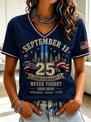 911 25th Anniversary Never Forget Patriotic V-Neck Shirt 9 11 Memorial Tee Best Gift Ideas