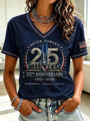 911 25th Anniversary Never Forget V-Neck Shirt 911 Apparel Best Present For Her