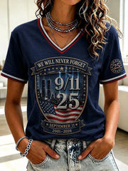 911 25th Anniversary Never Forget V-Neck Shirt 911 Tribute Clothing Gift Ideas