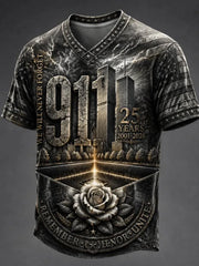 911 25th Anniversary Never Forget Vintage V-Neck Shirt 911 Clothes Memorial Gift Ideas