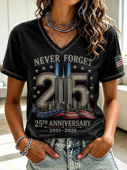 911 25th Anniversary Never Forget V-Neck Shirt 9 11 Anniversary Clothes Patriotic Gift Ideas