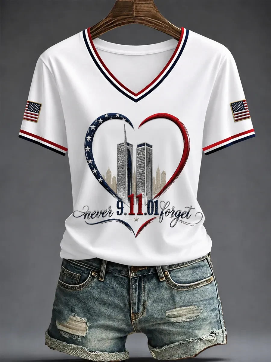 911 25th Anniversary Never Forget V-Neck Shirt 911 Apparel Best Gift For Patriotic Wife