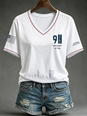 911 25th Anniversary Never Forget V-Neck Shirt 911 Memorial Graphic Tee Best Gift Ideas