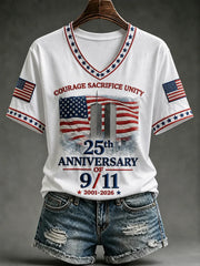 911 25th Anniversary Never Forget V-Neck Shirt Patriotic Apparel 911 Memorial Gift Ideas