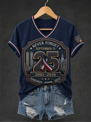911 25th Anniversary Never Forget V-Neck Shirt 911 Apparel Patriot Day Gifts