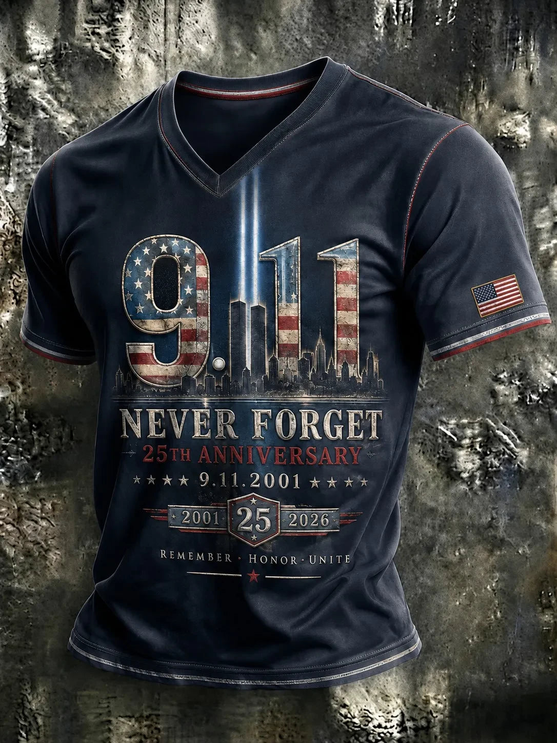 911 25th Anniversary Never Forget V-Neck Shirt 911 Memorial Tee Patriotic Gift