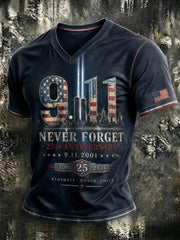 911 25th Anniversary Never Forget V-Neck Shirt 911 Memorial Tee Patriotic Gift