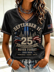 911 25th Anniversary Never Forget V-Neck Shirt 911 Memorial Tee Gift Ideas For Sister