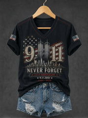 911 25th Anniversary Never Forget V-Neck Shirt 911 Apparel Memorial Gift For Patriots