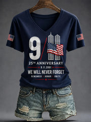 911 25th Anniversary Never Forget V-Neck Shirt 911 Clothing Memorial Gift Ideas