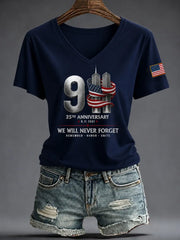 911 25th Anniversary Never Forget V-Neck Shirt 911 Memorial Tee Best Gift For Her