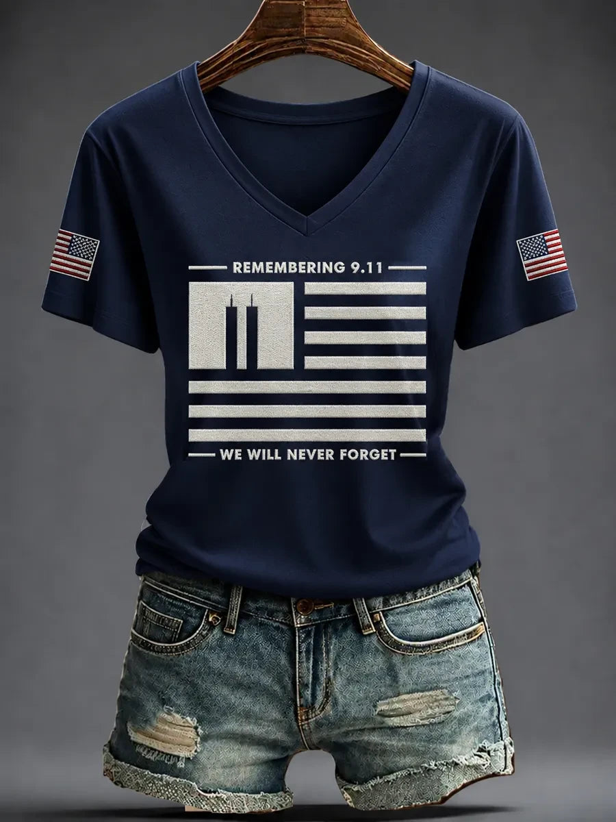 911 25th Anniversary Never Forget V-Neck Shirt Remembering 911 Shirt Memorial Gift
