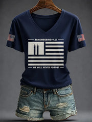 911 25th Anniversary Never Forget V-Neck Shirt Remembering 911 Shirt Memorial Gift