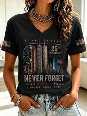 911 25th Anniversary Never Forget V-Neck Shirt 911 Apparel Patriotic Gift For Mom