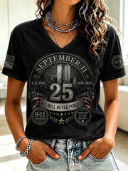 911 25th Anniversary Never Forget V-Neck Shirt 911 Patriotic Apparel Gift For Wife