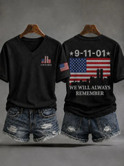 911 25th Anniversary Never Forget V-Neck Shirt We Will Always Remember Shirt Patriotic Gift