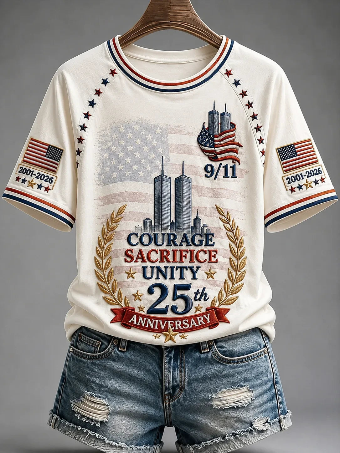9 11 25th Anniversary Never Forget T-Shirt Courage Sacrifice Unity Shirt 9 11 Memorial Tee