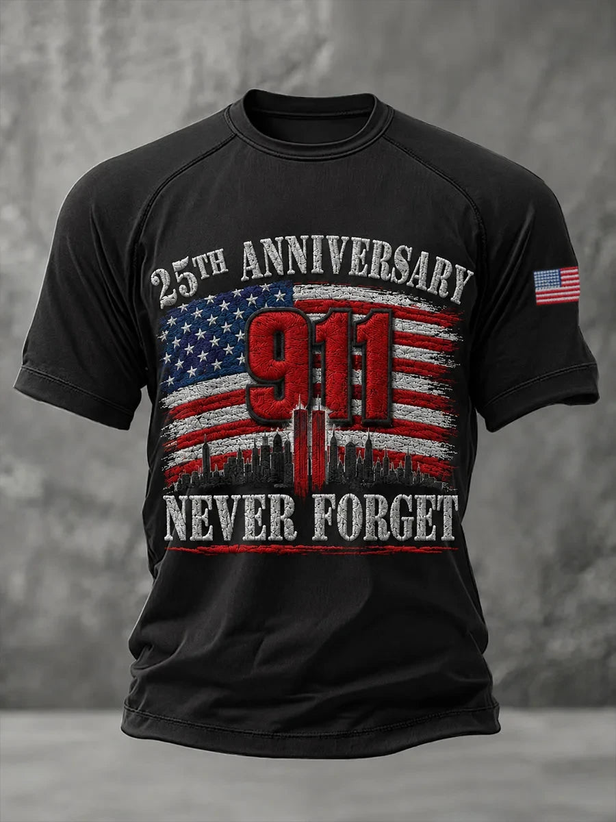 9 11 25th Anniversary Never Forget American Flag Shirt 9 11 Commemorative Clothing Line