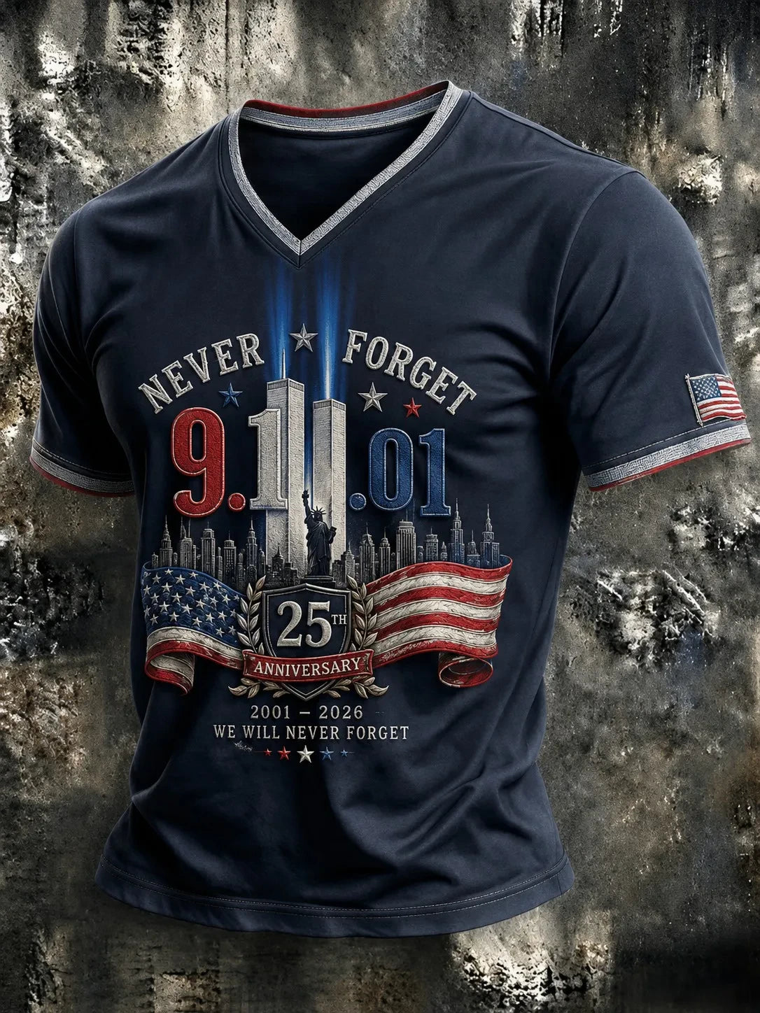 9 11 25th Anniversary Never Forget V-Neck Shirt 9 11 Clothing Tribute Gifts For Husband