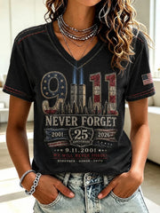 9 11 Never Forget V-Neck Shirt September 11th Commemorative Clothing Present For Patriots