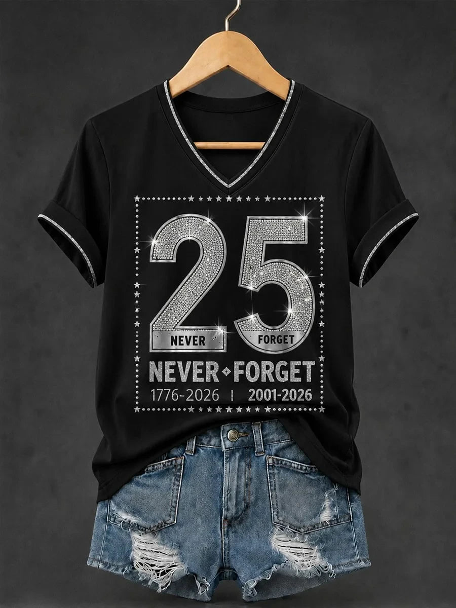 9 11 Never Forget V-Neck Shirt September 11th Commemorative Shirt Unique Gift For Her
