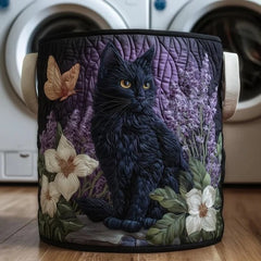 Black Cat Sunflower Quilted Laundry Basket Kitten Storage Bin Floral Gift Ideas