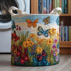 Boho Butterflies Quilted Laundry Basket Wildflower Meadow Storage Nature Lover Gift