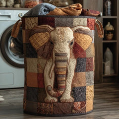 Boho Patchwork Elephant Quilted Laundry Basket Colorful Tribal Storage Basket Gift For Dad
