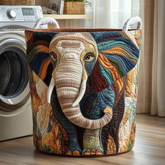 Boho Patchwork Elephant Quilted Laundry Basket Colorful Tribal Storage Basket Housewarming Gift