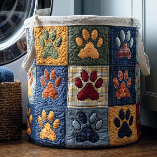 Colorful Mosaic Paw Prints Quilted Laundry Basket Puppy Kitten Storage Bin Gift For Pet Owners