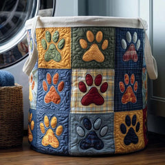 Colorful Mosaic Paw Prints Quilted Laundry Basket Puppy Kitten Storage Bin Gift For Pet Owners