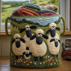 Cute Shaun The Sheep Quilted Laundry Basket Animal Wool Storage Bin Gift For Room