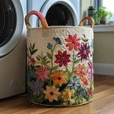 Floral Valley Quilted Laundry Basket Wildflower Storage Bin Nature Landscape Hamper Gift