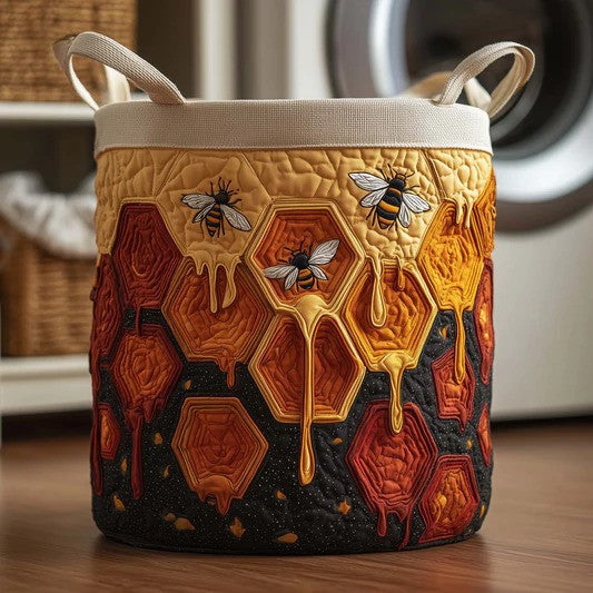 Golden Bee Quilted Laundry Basket Vintage Insect Storage Bin Clothes Hamper Gift