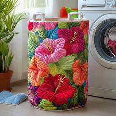 Hibiscus Charm Quilted Laundry Basket Tropical Flower Clothes Hamper Housewarming Gift
