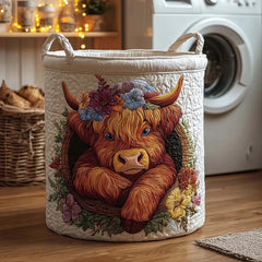Highland Cow Quilted Laundry Basket Fluffy Calf Storage Bin Farmhouse Hamper Gift Ideas