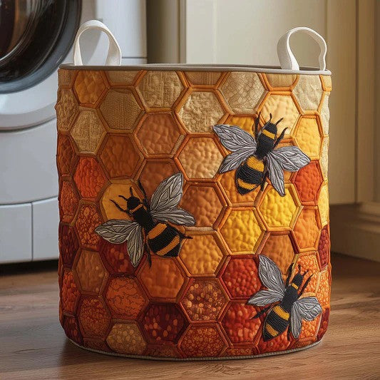 Honeybee And Honeycomb Quilted Laundry Basket Floral Bee Storage Bin Gift For Decor Room