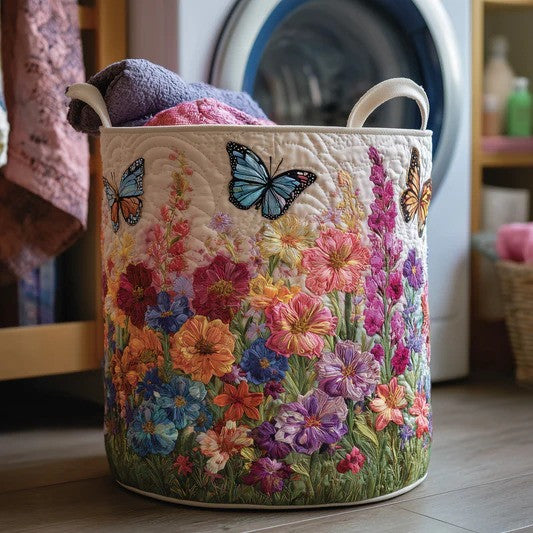 Magical Butterfly Garden Quilted Laundry Basket Colorful Insect Storage Bin Gift For Girls Room