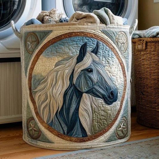 Rustic Horse Quilted Laundry Basket Country Equestrian Storage Bin Gift Ideas